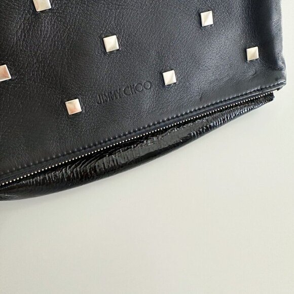 JIMMY CHOO Clutch Bag Black Leather Designer Studded Evening Handbag - Picture 2 of 7